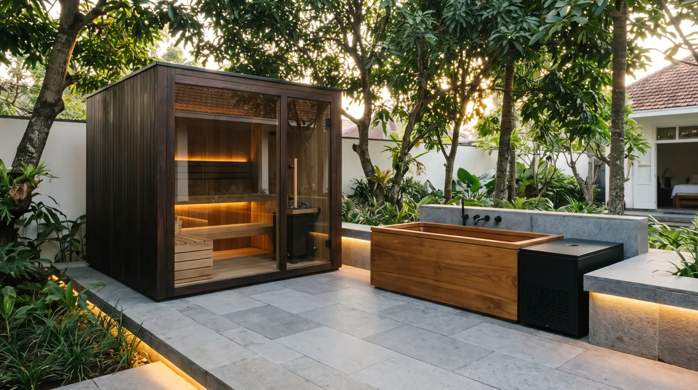 Sauna dan ice bath kayu jati terpasang di Ijen, Klojen & Tidar, Malang